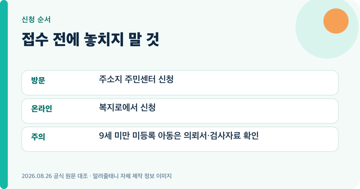 2026 발달재활서비스 신청 신청 순서와 주의사항을 정리한 이미지