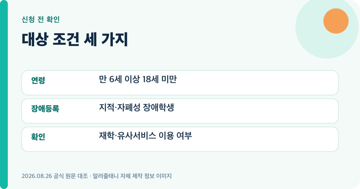 2026 청소년 발달장애인 방과후활동 신청 대상의 자격 조건을 정리한 이미지